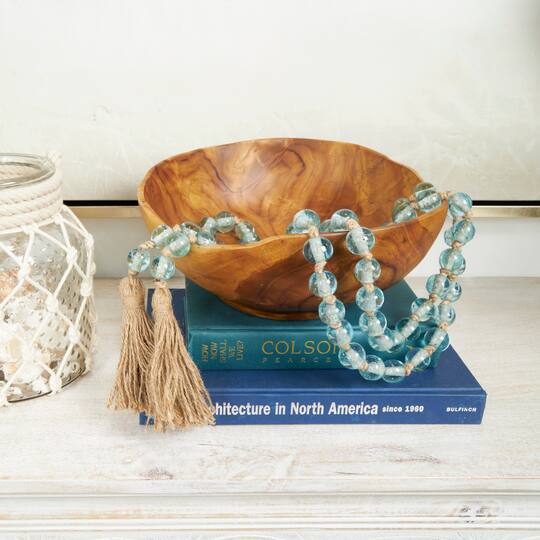 Ivory and Iris 87" Handmade Round Glass Beaded Garland with Jute Tassel
